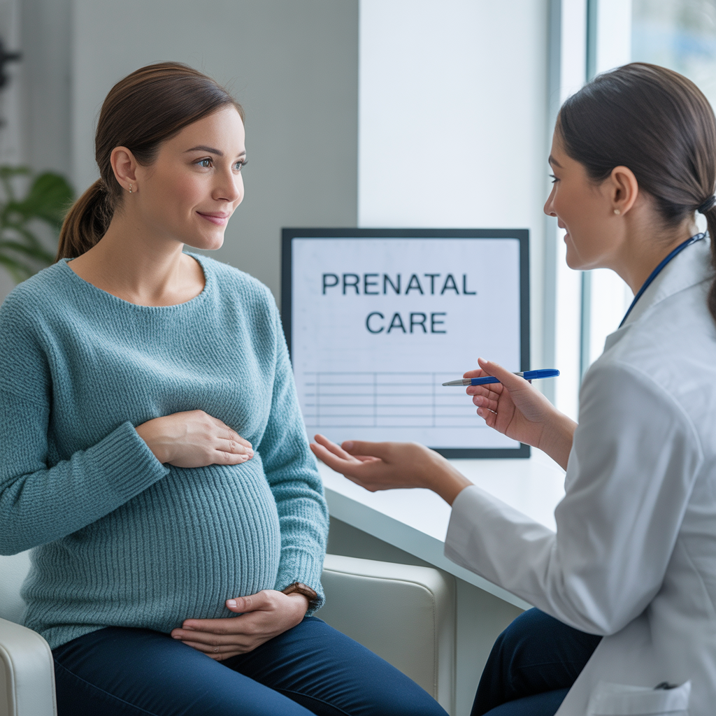 Pregnant woman confidently speaking with her doctor about her sleep issues